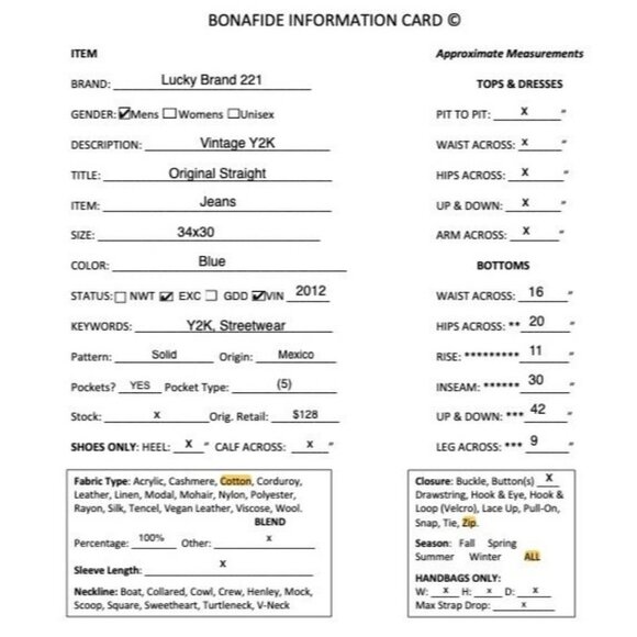 Lucky Brand Mens Vintage Y2K 221 Original Straight Jeans Size 34x30 Blue AN EXC - Picture 12 of 12